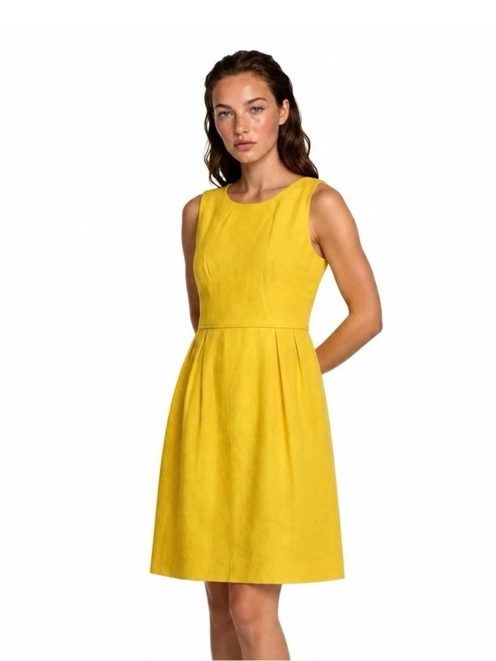 J.Crew Dress Women's Size 4 Yellow Textured 100% Cotton Sleeveless Sheath